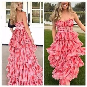 HUTCH Pink Tiered Maxi Dress